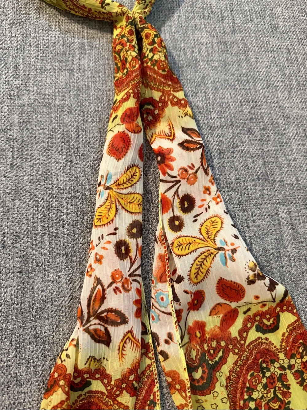 Paisley Print Green/Orange Silk Scarf Headband with shimmering threading